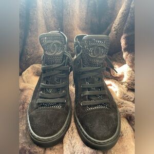 Chanel Suede & Leather High Top Fashion Sneaker
